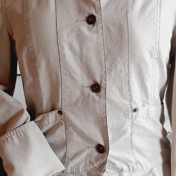 VTG DKNY JEANS tan cotton canvas military utility peplum jacket Sz M - Picture 4 of 12